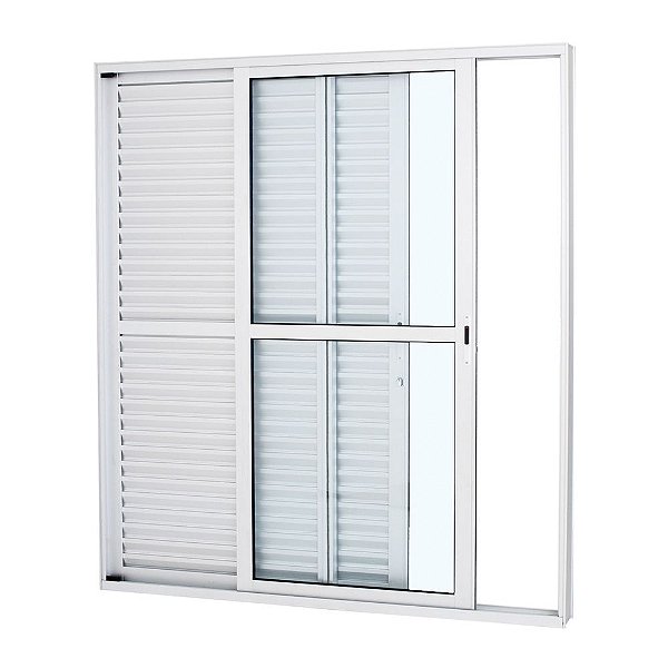 PORTA BALCÃO 3 FOLHAS MÓVEIS COM FECHADURA ALUMÍNIO BRANCO LINHA 25 PREMIUM