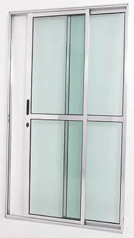 PORTA SACADA 2 FOLHAS SENDO UMA FIXA ALUMÍNIO BRILHANTE LINHA 25