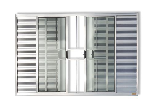 JANELA VENEZIANA 6 FOLHAS COM GRADE ALUMÍNIO BRILHANTE LINHA MODULAR
