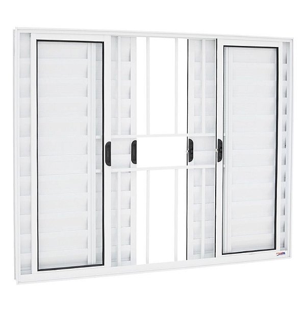 JANELA VENEZIANA 6 FOLHAS COM GRADE ALUMÍNIO BRANCO LINHA MODULAR