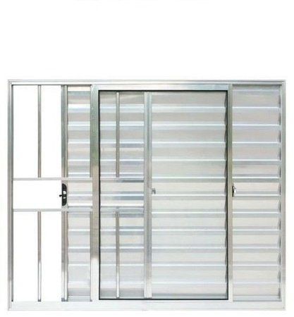 JANELA VENEZIANA 3 FOLHAS UMA FIXA COM GRADE ALUMÍNIO BRILHANTE LINHA MODULAR