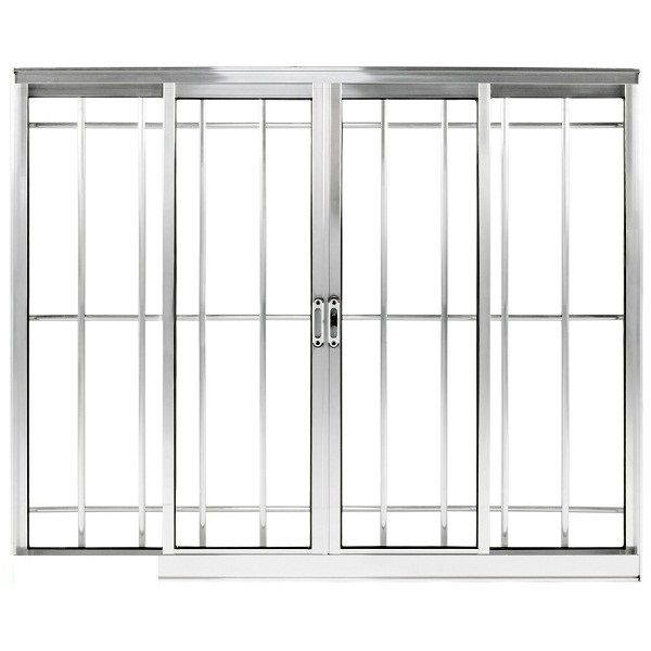 JANELA DE CORRER VITRÔ 4 FOLHAS COM GRADE ALUMÍNIO BRILHANTE LINHA MODULAR