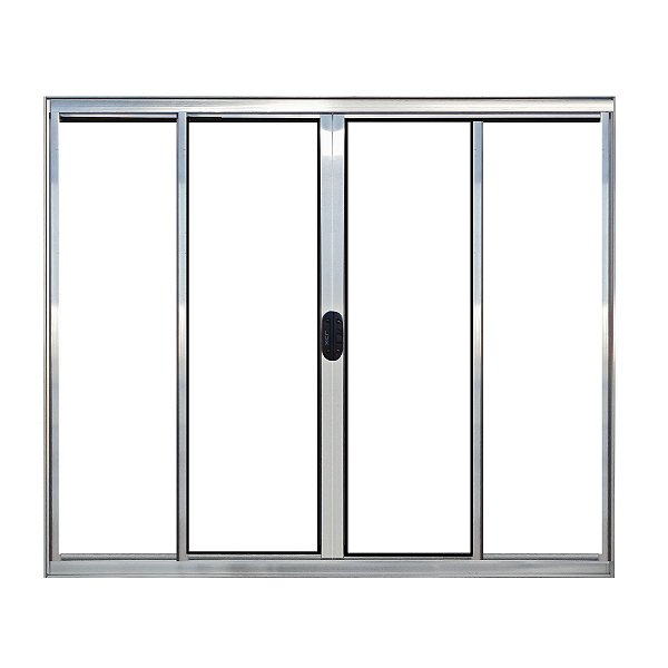 JANELA DE CORRER VITRÔ 4 FOLHAS DE ALUMÍNIO BRILHANTE LINHA MODULAR