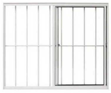JANELA DE CORRER VITRÔ 2 FOLHAS SENDO UMA FIXA COM GRADE ALUMÍNIO BRANCO LINHA MODULAR