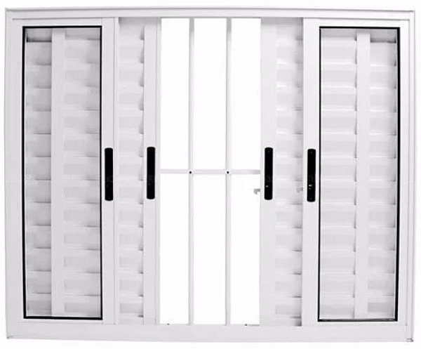 JANELA VENEZIANA 6 FOLHAS COM GRADE ALUMÍNIO BRANCO LINHA PREMIUM