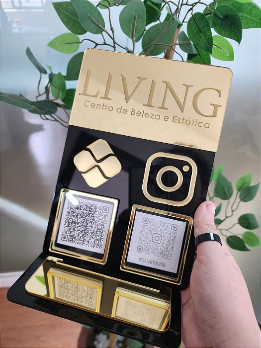 Placa PIX em Acrílico Dourado e Preto