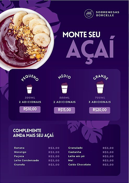 Cardápio em PVC Grande