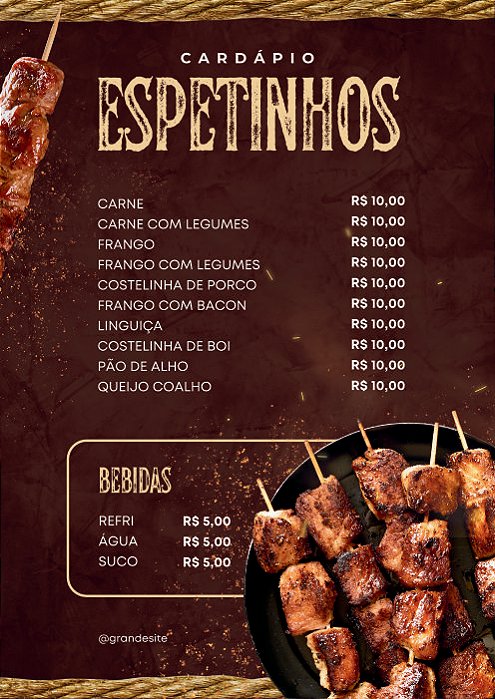 Cardápio em PVC Médio