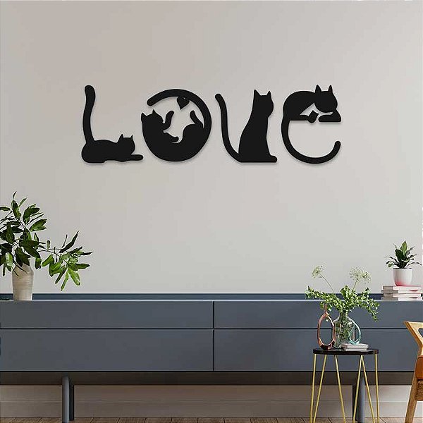 Aplique mdf - Love Gatos