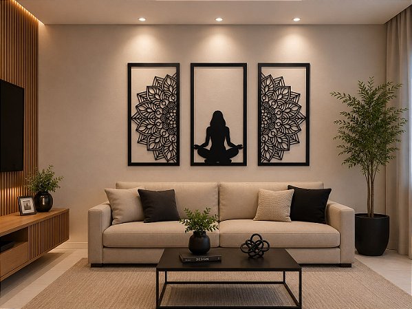 P53 - Trio de Painéis Decorativos - Meditação