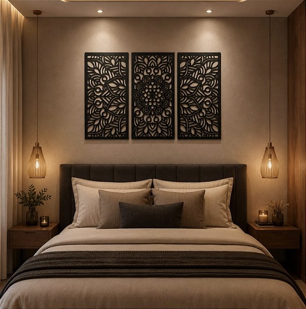 P54 - Trio de Painéis Decorativos - Mandala