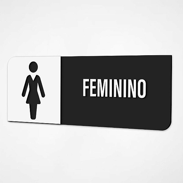 Placa Sinalização Indicativa Banheiro Feminino - Preto e Branco