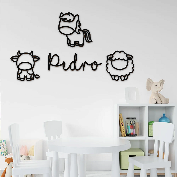 Aplique mdf - Fazendinha - Animais - Nome Personalizado