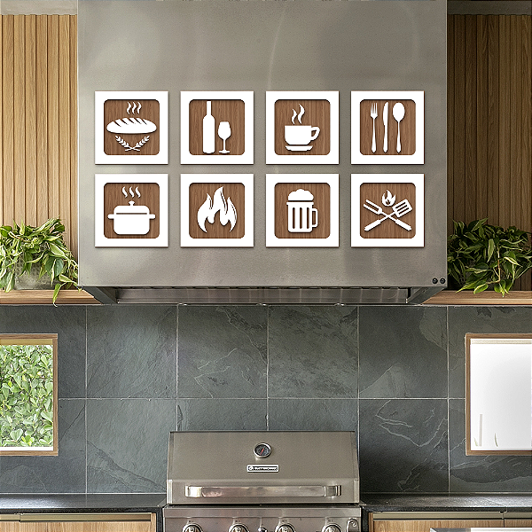 Quadro - Cozinha/Café/Churrasco/Área Gourmet - Acácia e Branco