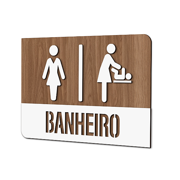 Placa Sinalização Indicativa Banheiro Feminino e Fraldário Horizontal