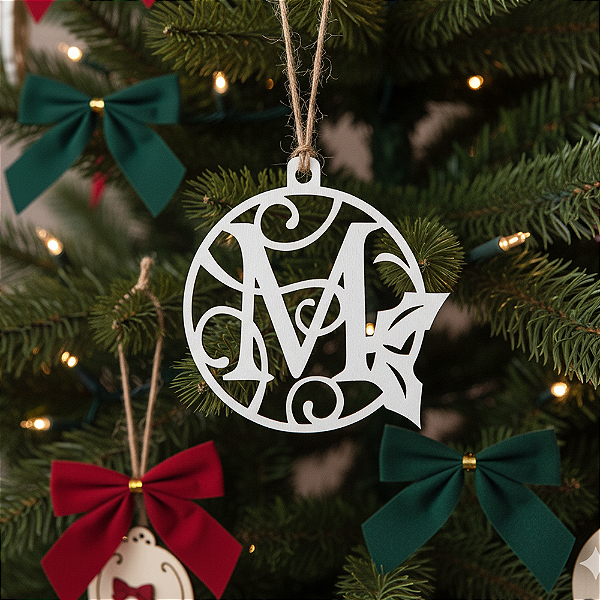 Enfeite de Natal - Bolas de Natal - Inicial - Letras - Branco
