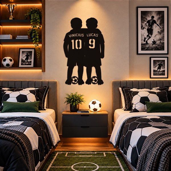 Aplique mdf - Dois Jogadores - Futebol - Nome e Número Personalizado