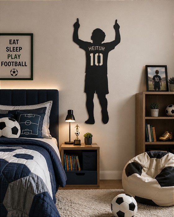 Aplique mdf - Jogador de Futebol Comemorando - Nome e Número Personalizado