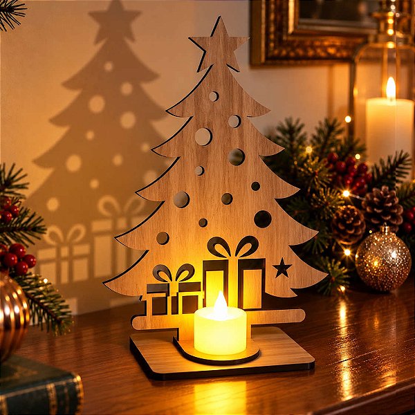 Enfeite de Mesa - Natal - Árvore com Presentes e vela