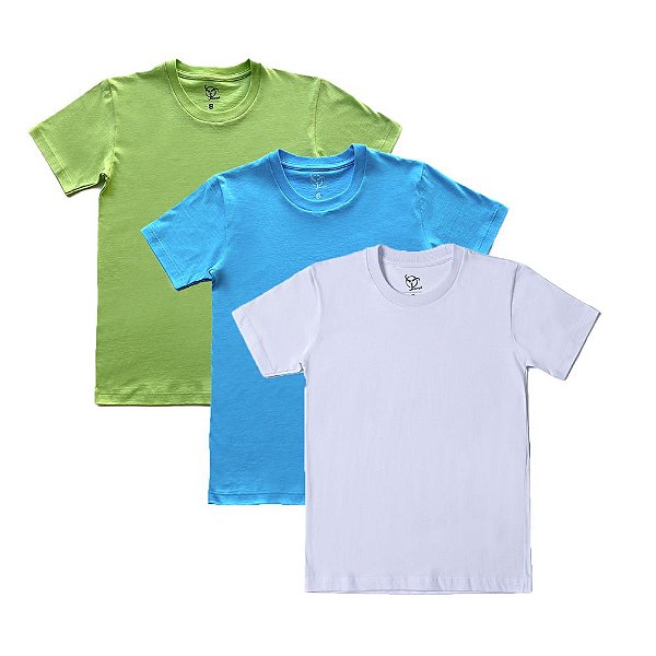 Kit 3 Camisetas Infantil Menino Jokenpô - Verde+Azul+Branca