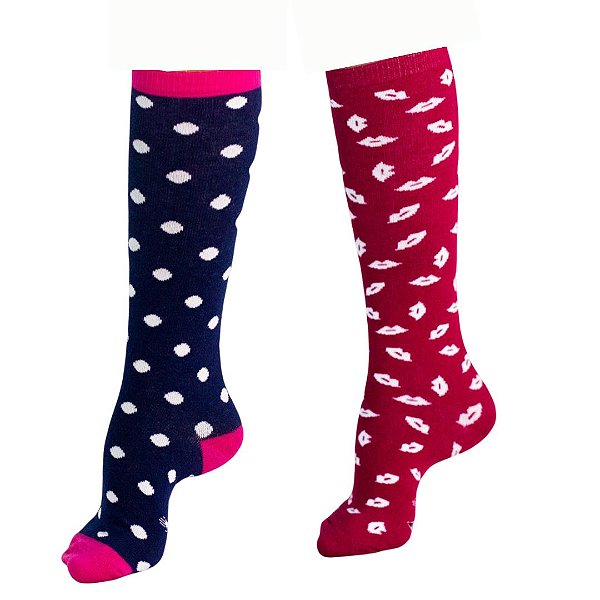 Kit Meias Infantil 2 Pares Cano Alto Jokenpô Estampada