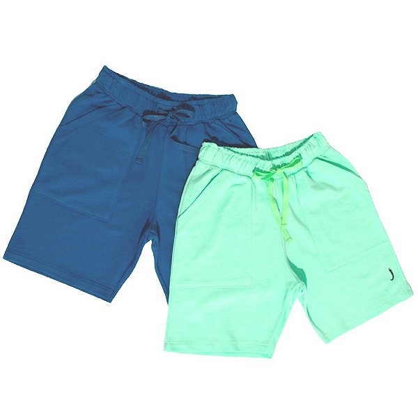 Kit 2 Bermudas Infantil Jokenpô Malha Masculina Azul + Verde Água