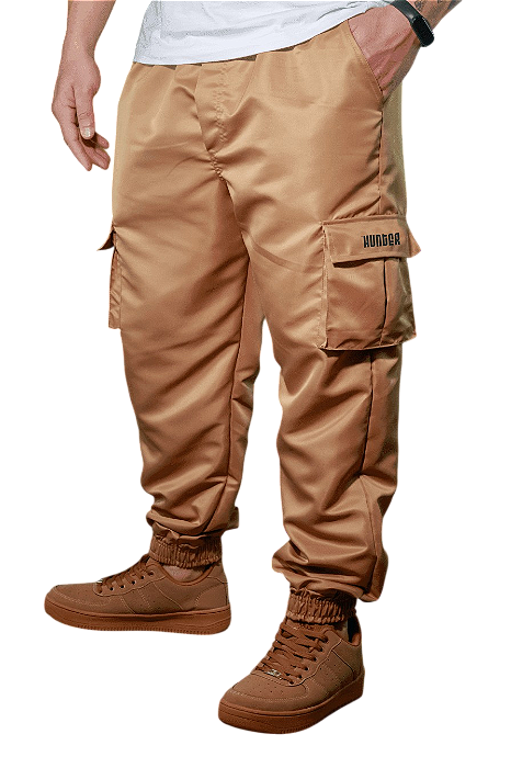 CALÇA JOGGER CARGO CORTA VENTO CARAMELO