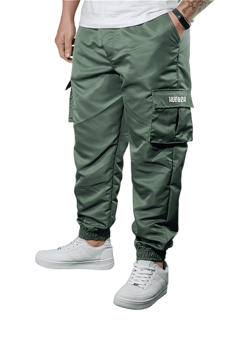 CALÇA JOGGER CARGO CORTA VENTO VERDE