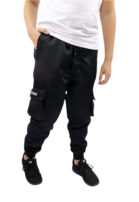 CALÇA JOGGER CARGO CORTA VENTO INFANTIL PRETA