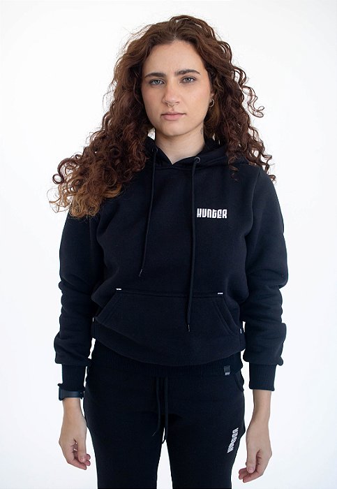 BLUSA DE MOLETOM CANGURU PRETA PREMIUM FEM