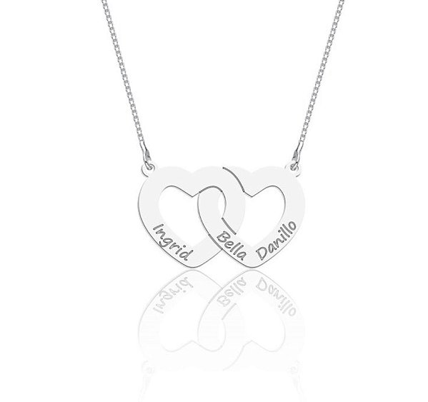 Colar dois corações nome Prata 925