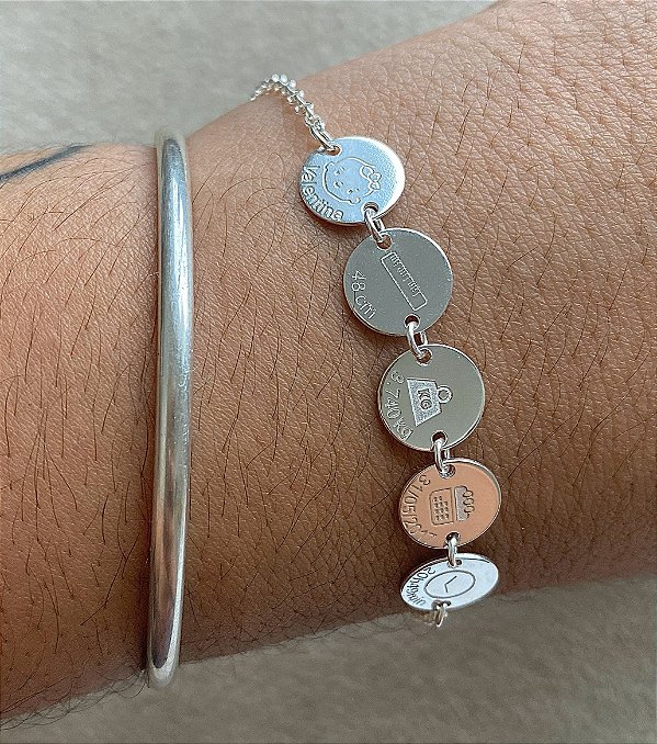 Pulseira dados de Nascimento Prata 925