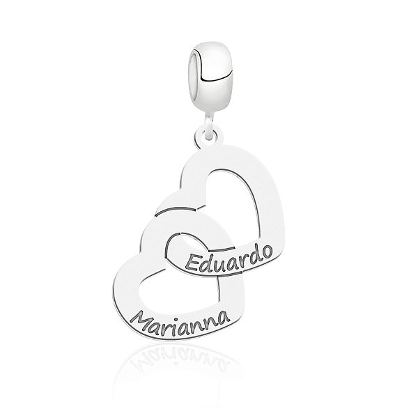 Berloque Personalizado com 2 Corações com Nomes | Prata