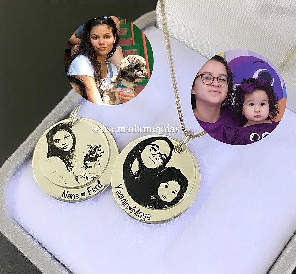 Colar pingente duplo com foto • Prata 925