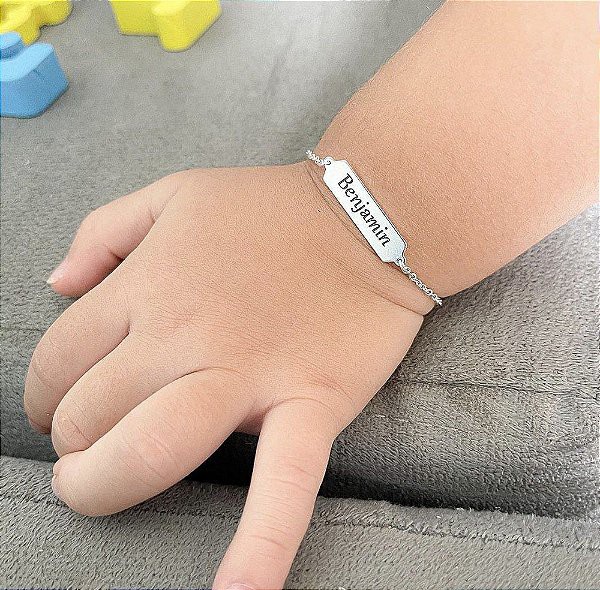 Pulseira infantil modelo plaquinha • Prata 925