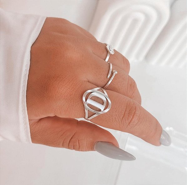Anel letra oval • Prata 925