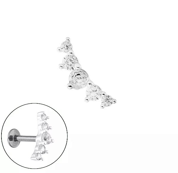 Piercing trágus cravejado (unidade) l Prata 925