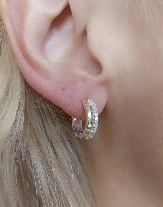 Argola zircônia Prata com Ouro