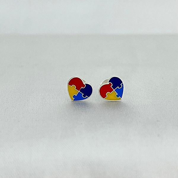 Brinco coração autismo Prata 925