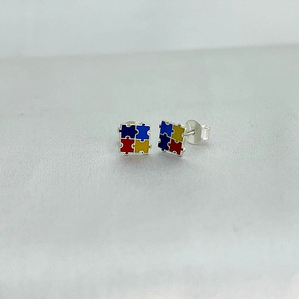 Brinco quebra cabeça autismo Prata 925