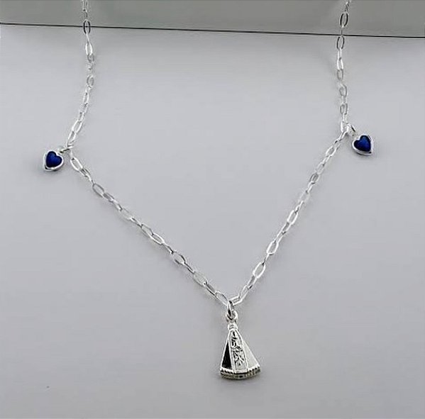 Pulseira Nossa Sra. Aparecida corações azuis l Prata 925