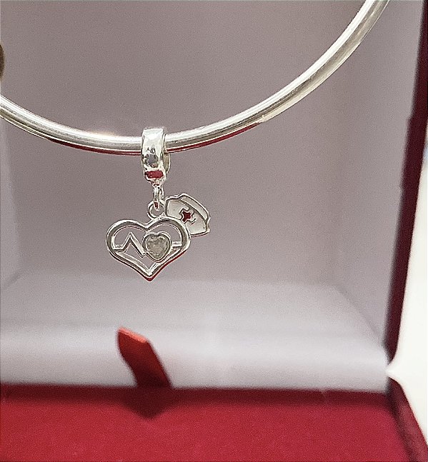 Berloque coração batimentos enfermagem Prata 925