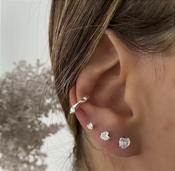 Trio coração zircônia Prata 925