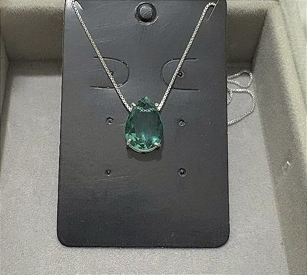 Colar gota pedra verde Prata 925