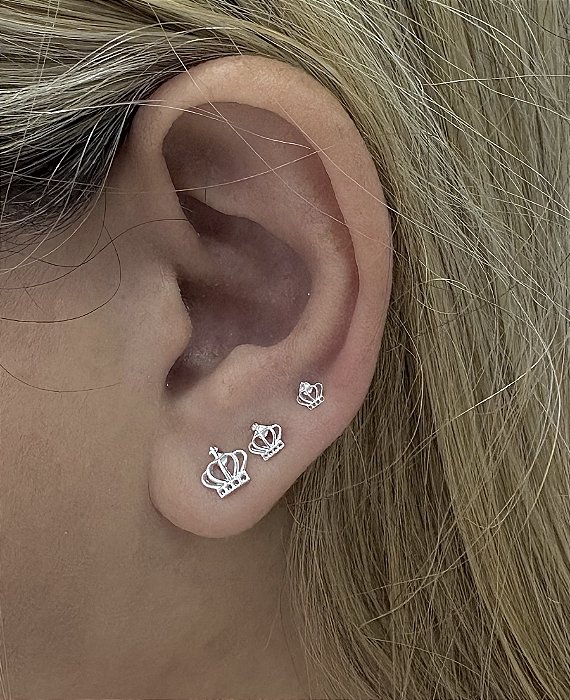 Trio brincos coroa Prata 925