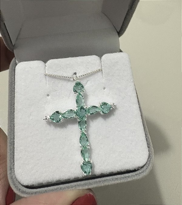 Colar cruz verde turmalina Prata 925