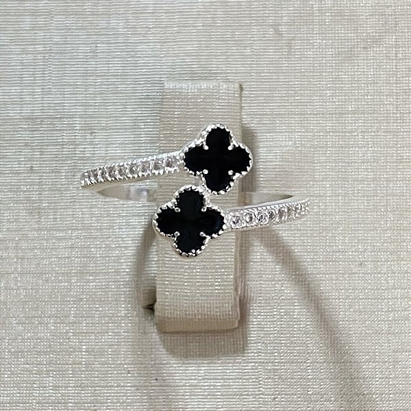 Anel trevo duplo zircônia Prata 925