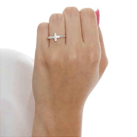 Anel cruz cravejada Prata 925