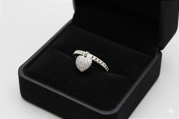 Anel pingente coração Prata 925