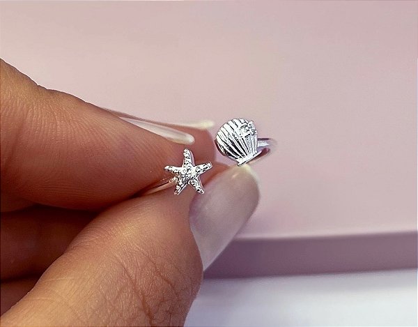 Anel mar concha e estrela Prata 925